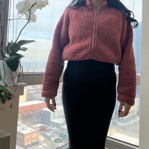 Hollister Cropped Teddy Sweater Zip Up Jacket S